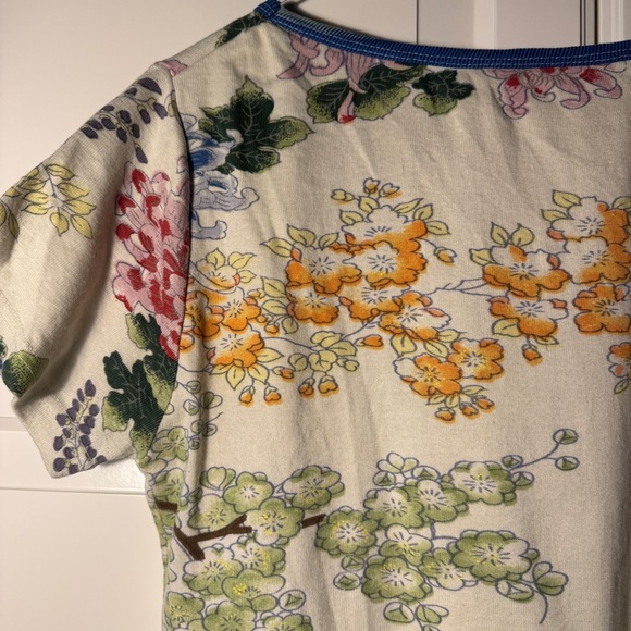 Vintage beaded Multicolor Japanese inspired Floral Crop T-shirt - fits like L - Picture 9 of 14